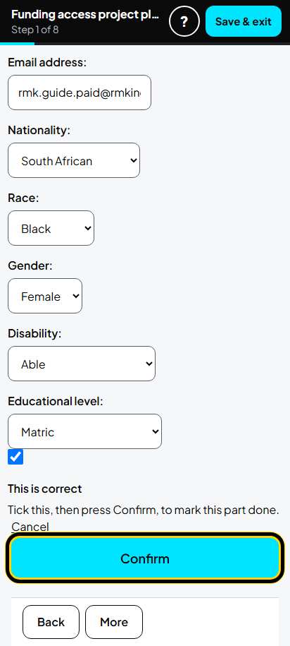 Screenshot for step 50: 1. Project team: one person