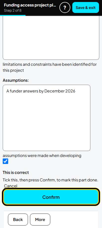 Screenshot for step 52: 2. Project activities: one task