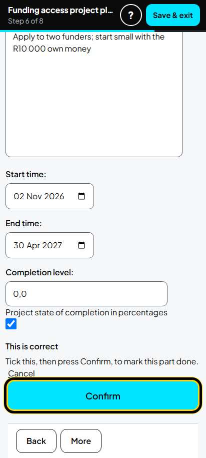 Screenshot for step 60: 6. Project risks: one risk