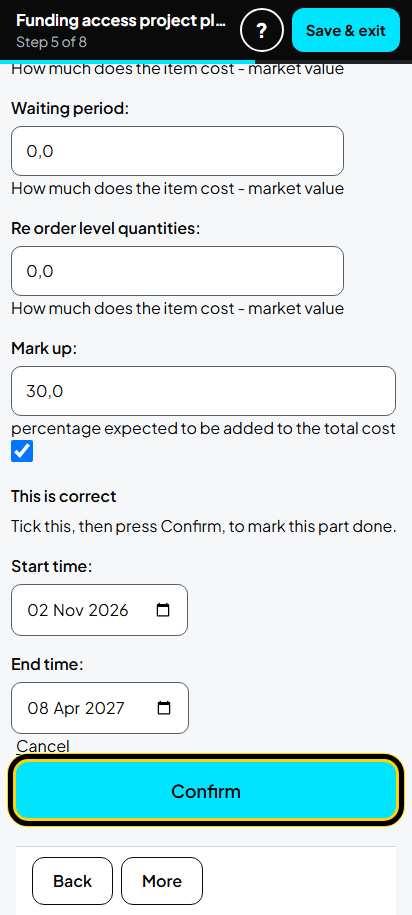 Screenshot for step 58: 5. Project resources: one row