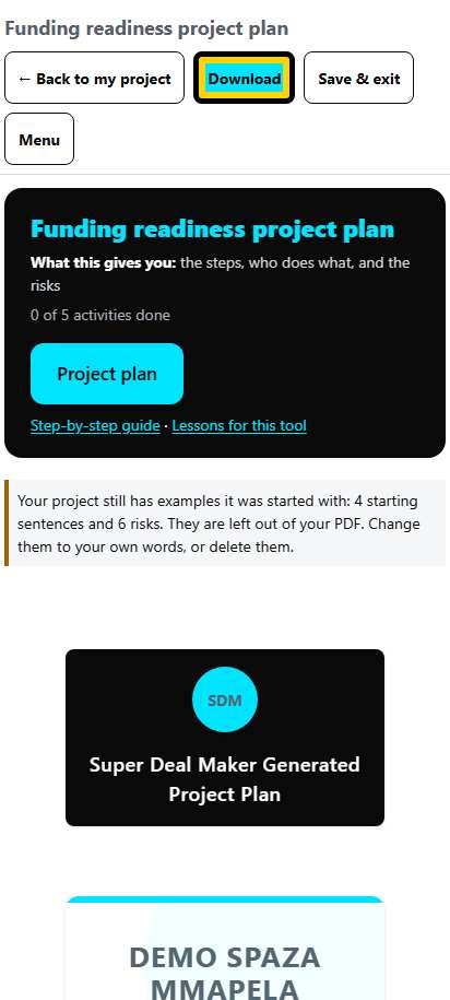 Screenshot for step 66: Your project plan on screen