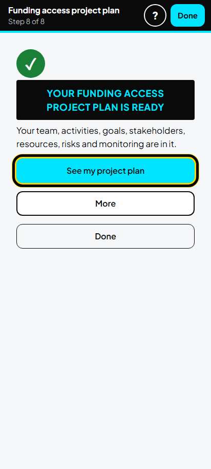 Screenshot for step 64: Your project plan is ready