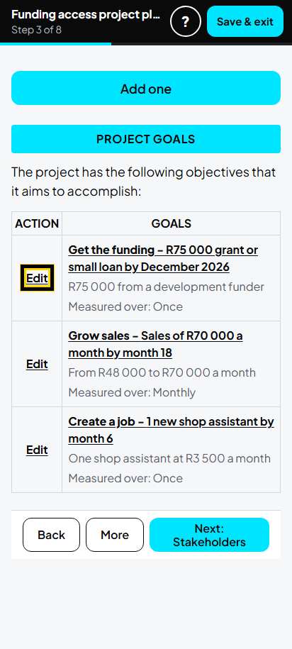 Screenshot for step 53: 3. Project goals: the list