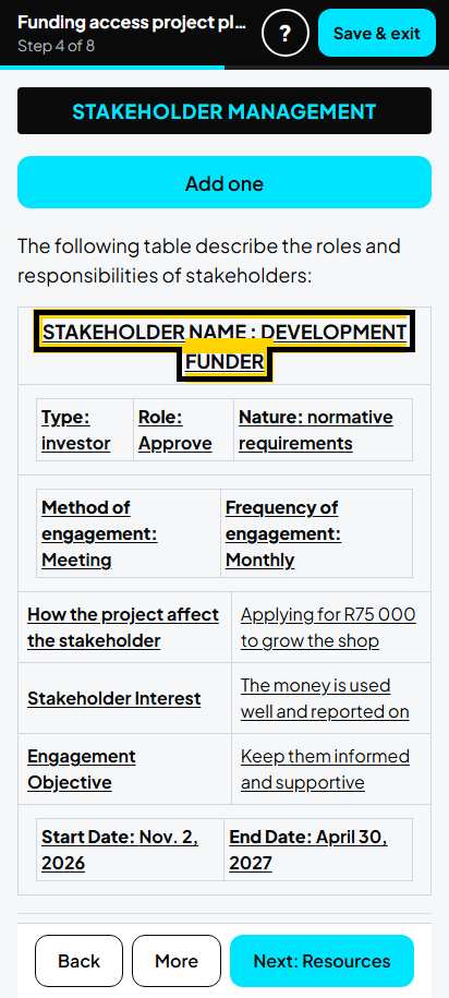 Screenshot for step 55: 4. Stakeholders: the list