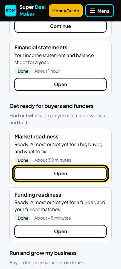 Screenshot for step 3: Market readiness