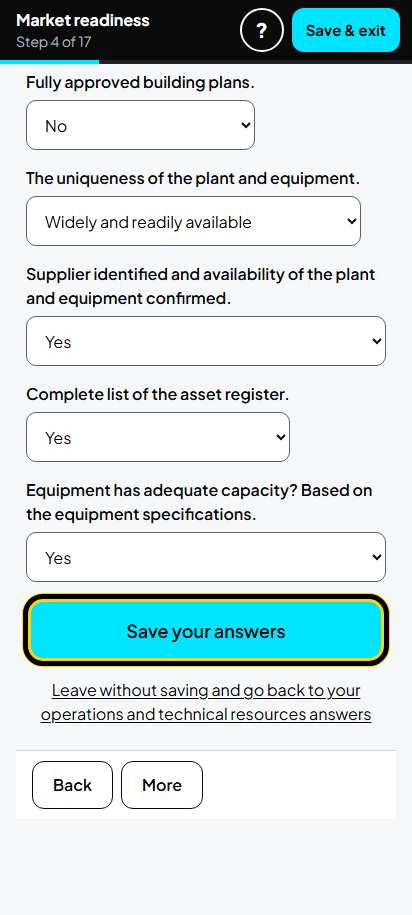 Screenshot for step 11: Screen 4. Operations and technical resources