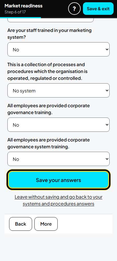 Screenshot for step 13: Screen 6. Systems and procedures