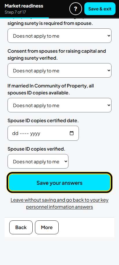 Screenshot for step 14: Screen 7. Key personnel information