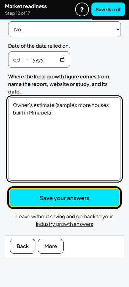 Screenshot for step 19: Screen 12. Industry growth