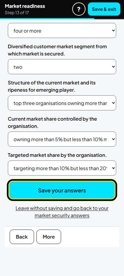 Screenshot for step 20: Screen 13. Market security