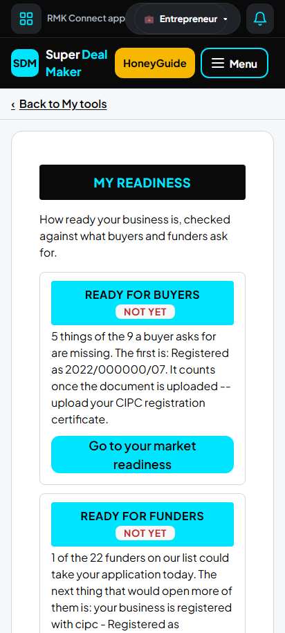 Screenshot for step 32: Market and funding side by side