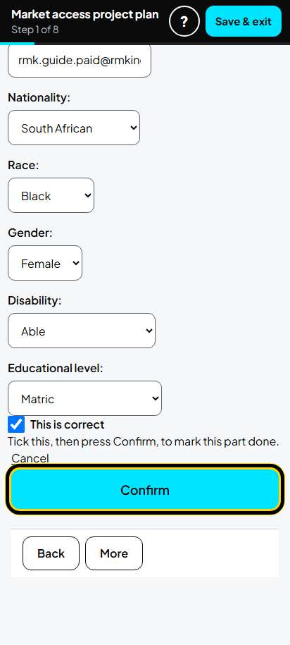 Screenshot for step 37: 1. Project team: one person