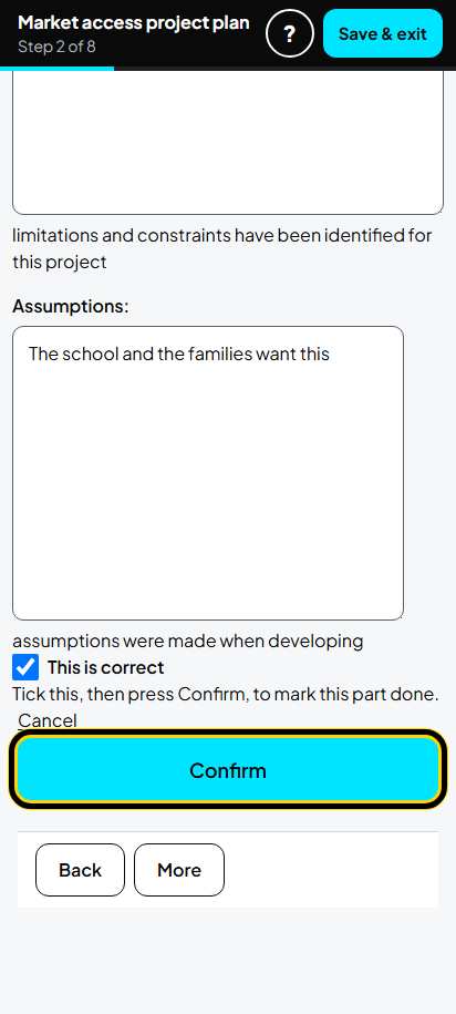 Screenshot for step 39: 2. Project activities: one task