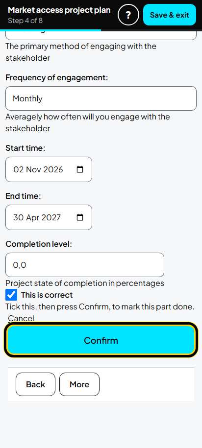 Screenshot for step 43: 4. Stakeholders: one stakeholder