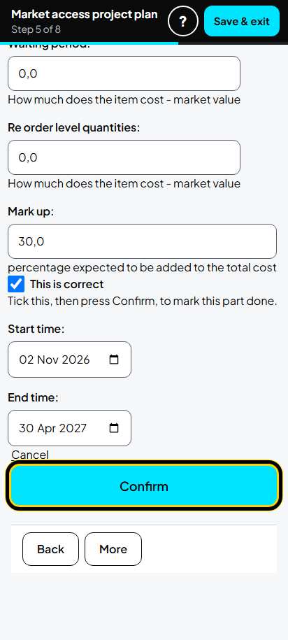 Screenshot for step 45: 5. Project resources: one row