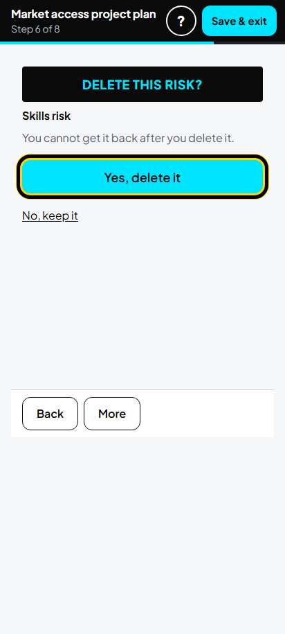 Screenshot for step 48: 6. Delete an example risk