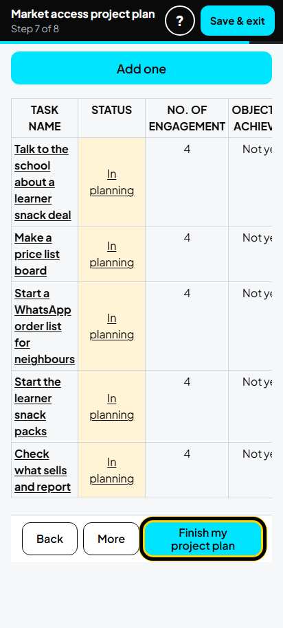 Screenshot for step 51: Finish my project plan