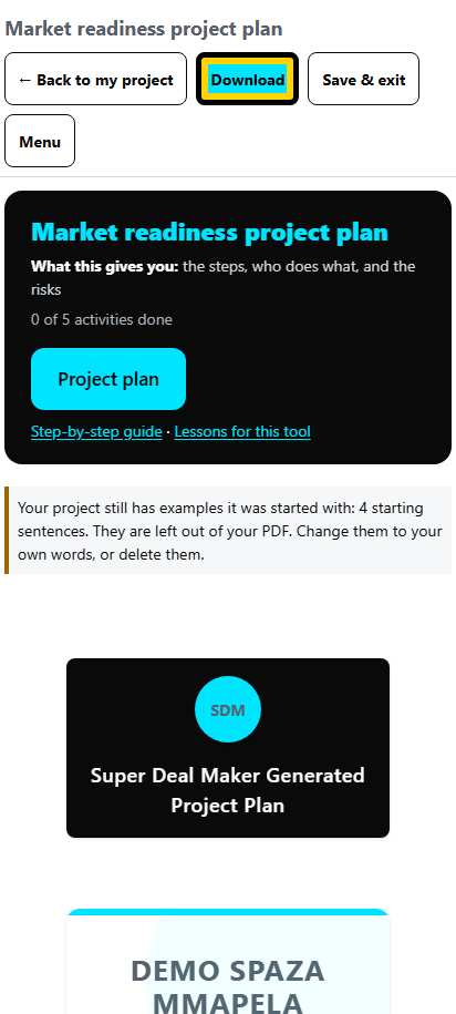 Screenshot for step 54: Your project plan on screen
