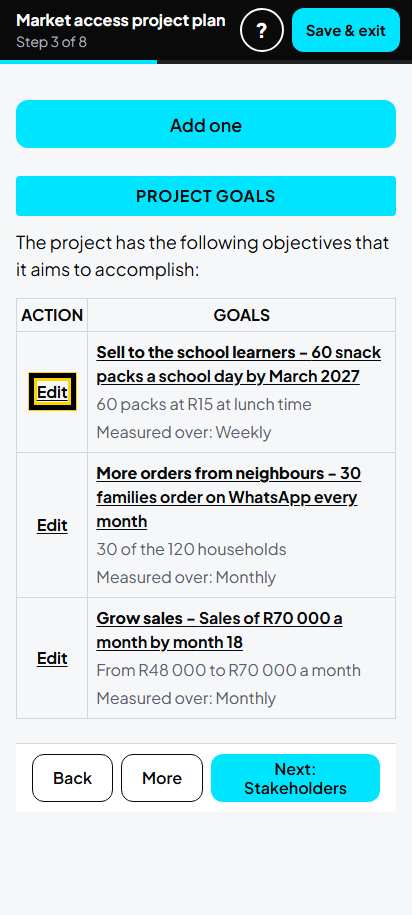 Screenshot for step 40: 3. Project goals: the list