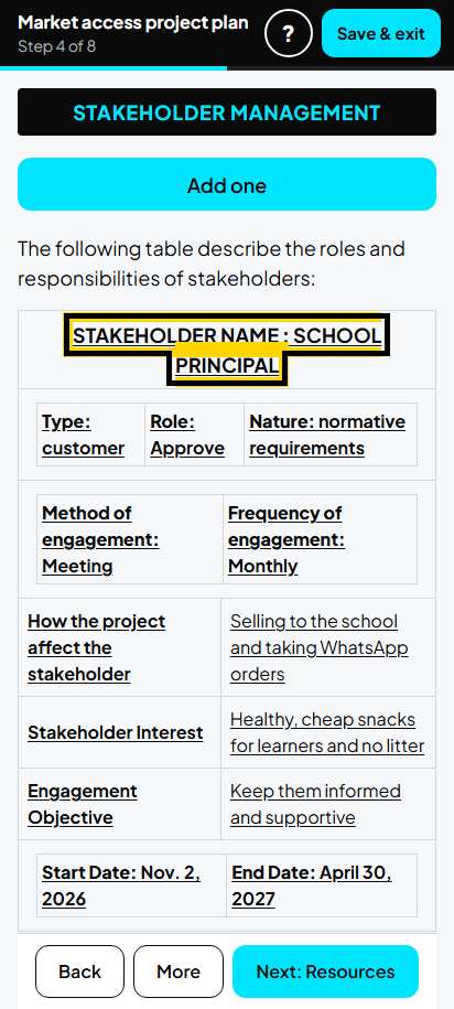 Screenshot for step 42: 4. Stakeholders: the list