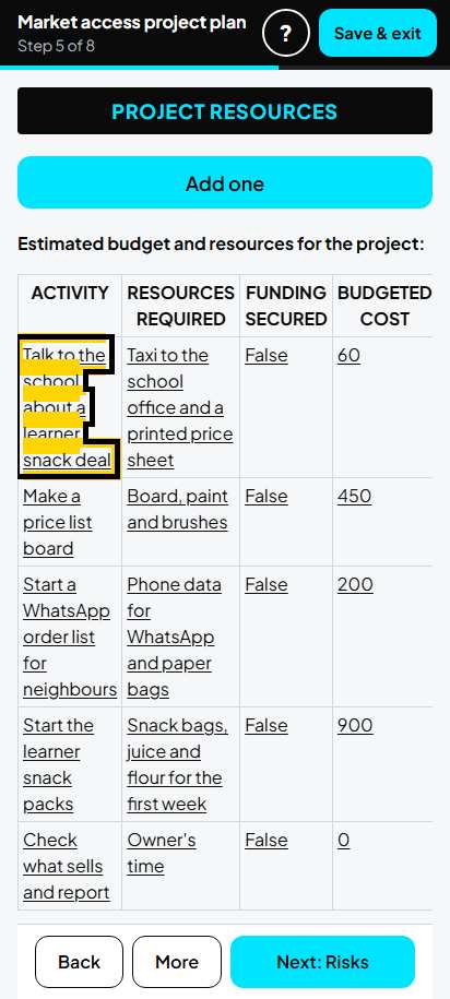Screenshot for step 44: 5. Project resources: the list